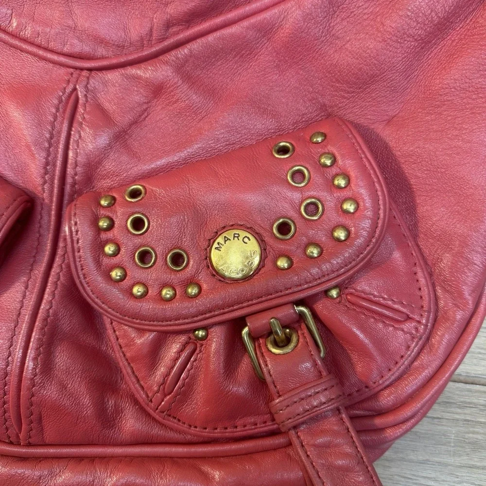 Vintage Marc Jacobs Shoulder Bag Y2K Pink Leather Hobo Studs Buckles Pockets